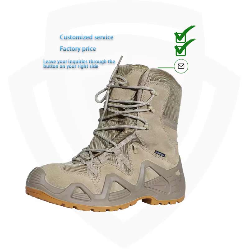 Double Safe Custom Full Grain Leather Khaki Waterproof Trekking Shoes Mens Tactical Combat Outdoor Hiking Rangers Boots