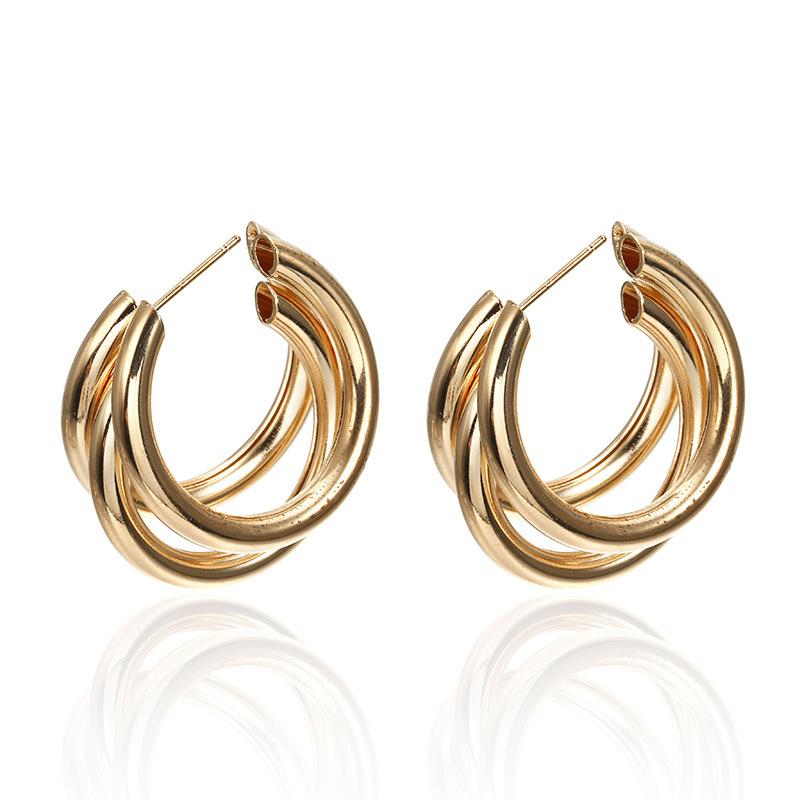Bohemian ethnic style gold silver color C shaped funky stud earrings