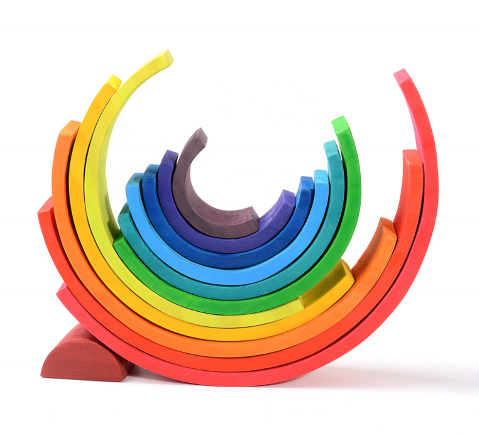 Children Rainbow Stacking Set block build toy house toys kids building block Toddlers Wooden Rainbow Stacker Nesting toy