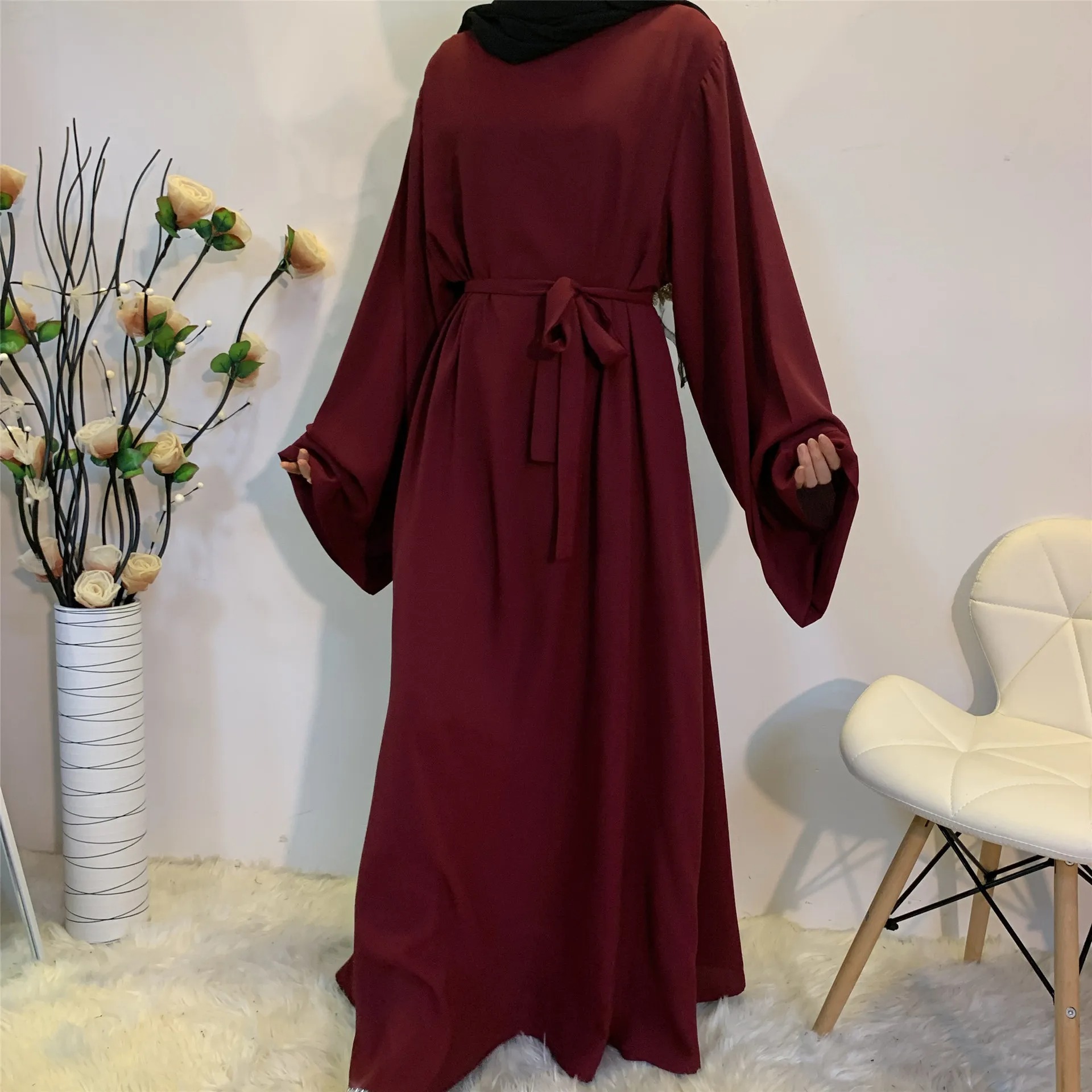 Islam Clothing Abaya Muslim Dress Fashion Women Hijab Dubai Abaya Long Dresses With Sashes