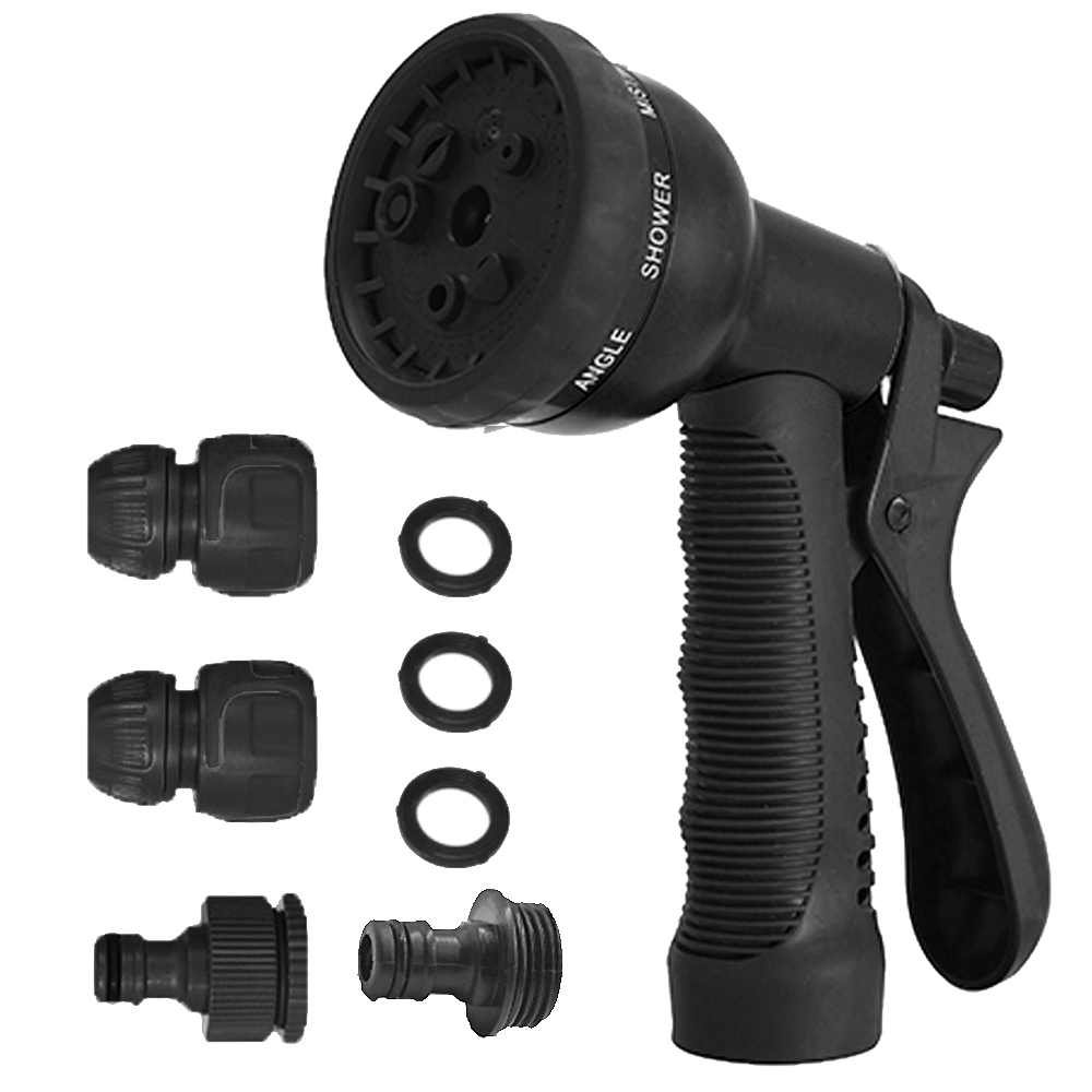 Factory Direct 8 Function Plastic Garden Water Spray Soft Grip Variable Flow Controls Garden Water Gun Nozzle Set
