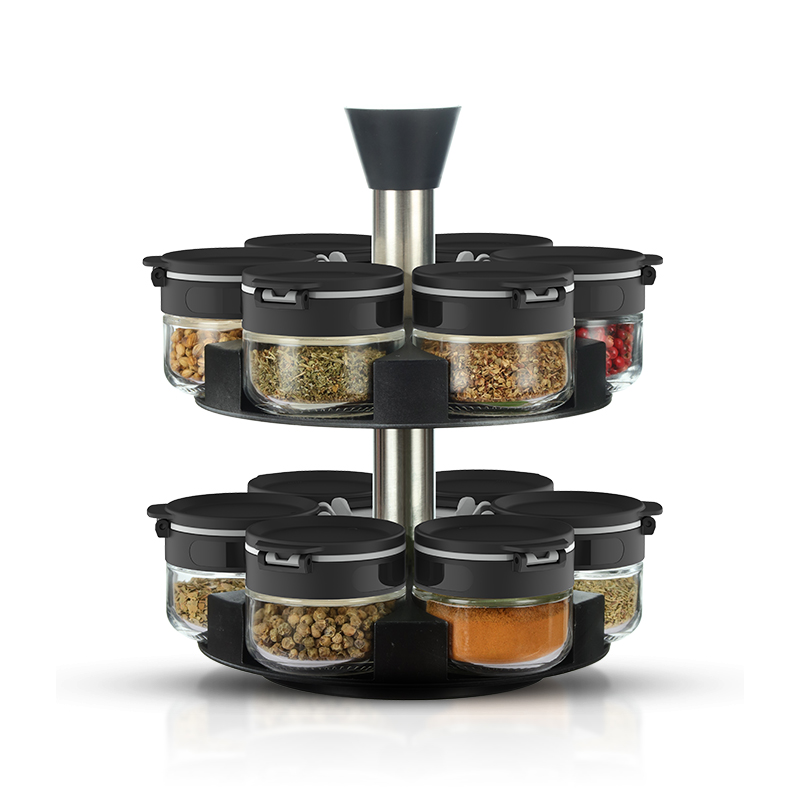 kitchen Lazy Susan Metal 360 Rotating Revolving Spice Rack Holder Organizer 12 Glass Seasoning Container Jar Condiment Bottle