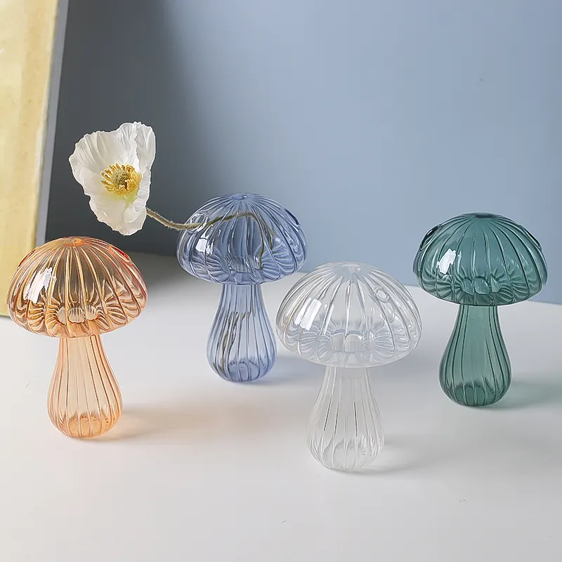Новая популярная цветная Милая ваза в виде грибов, стеклянная ваза для гостиной на заказ, ручная выдувка, прозрачная ваза для растений гидропоники