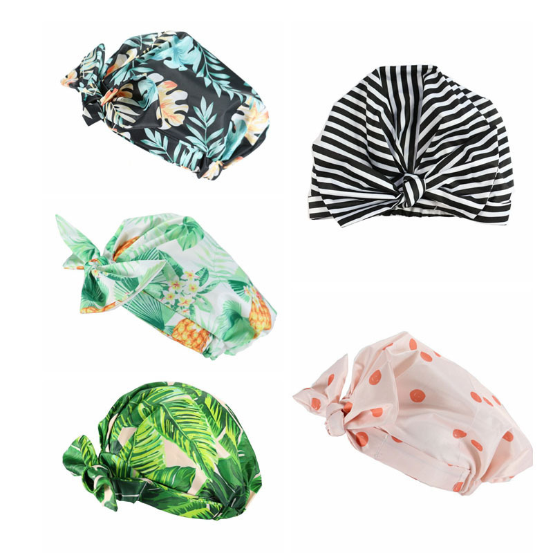 Luxury Adjustable 3D Embroidered Hair Bath Cap Reusable Waterproof Shower Cap with Stylish Bowknot for Adults