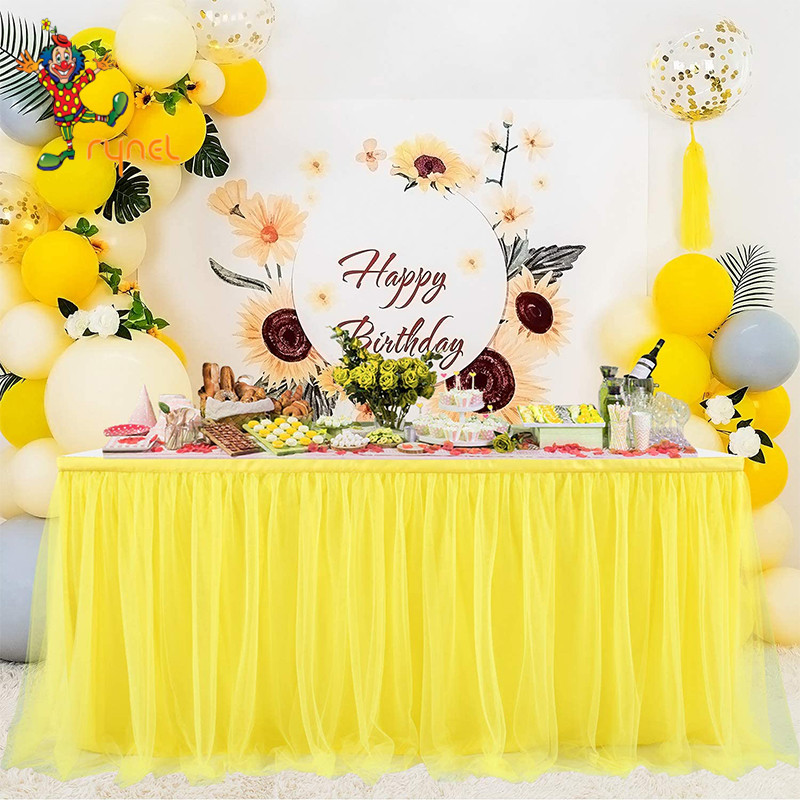 6 ft Yellow Tulle Tutu Table Skirt for Birthday Party Girls Boys Baby Shower Wedding Cake Dessert Table Decorations
