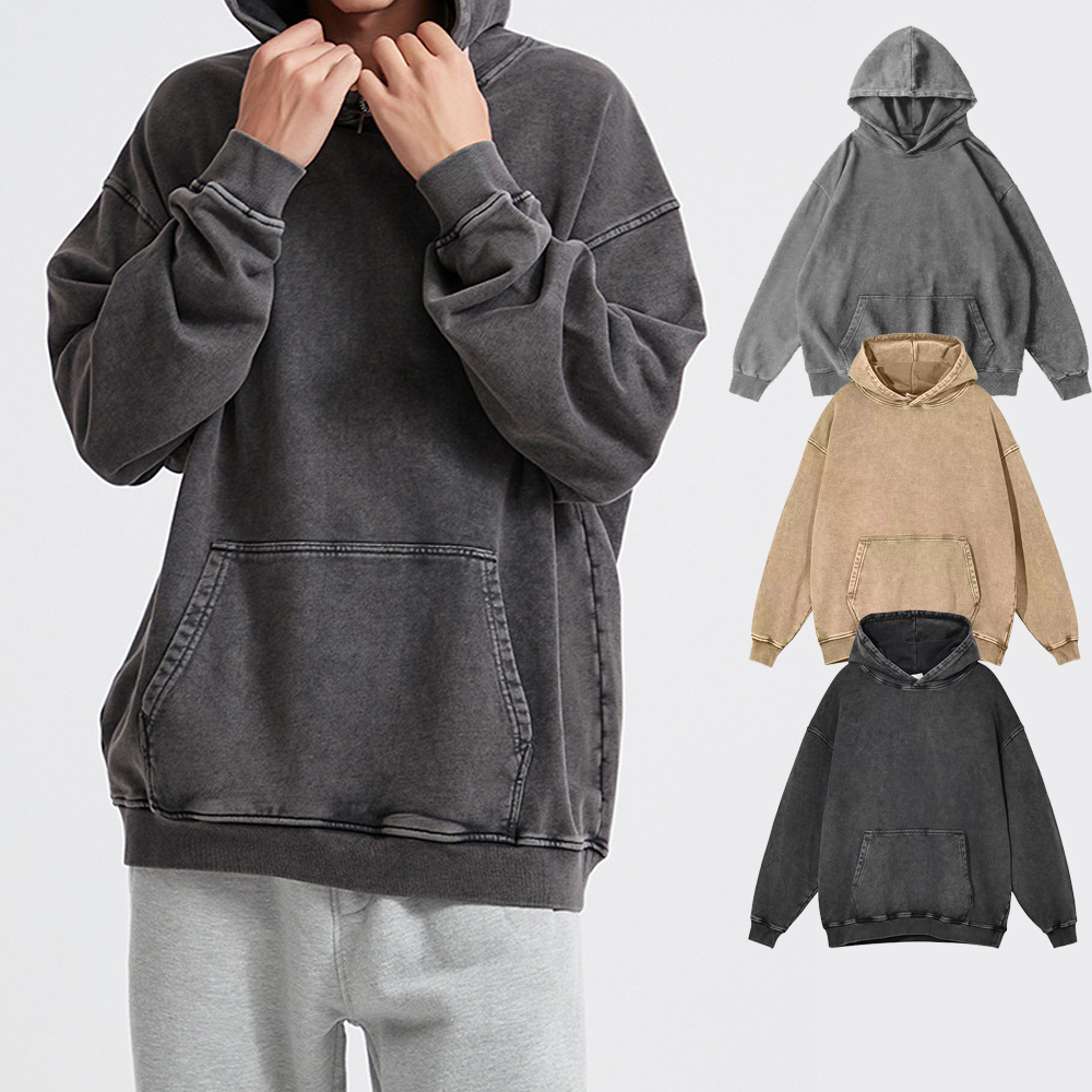 Designer Logo Bulk Plus Vintage Pullover Black Blank Unisex Heavyweight Acid Washed Oversized Custom Men's Hoodies & Sweatshirts