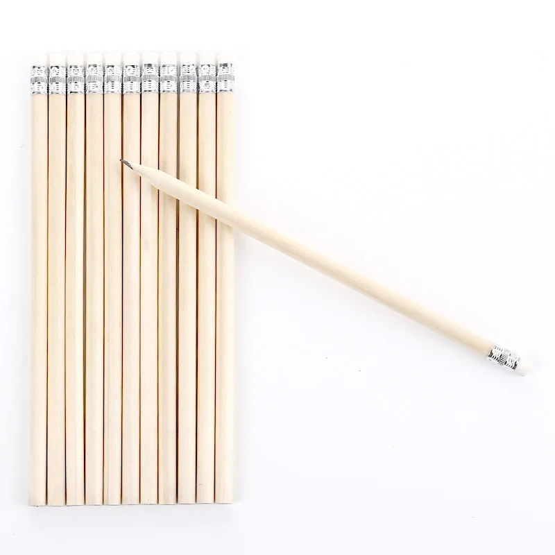 Printed logo natural wooden pencil with eraser