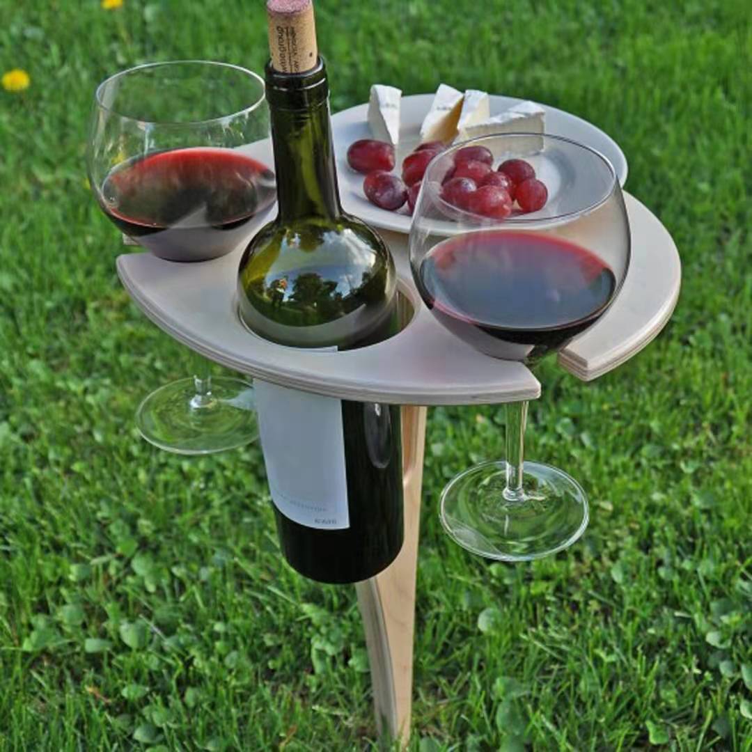Outdoor Foldable Wine Table Easy To Carry Wooden Table Camping Lawn Grassy Glades Wine Glass Rack Collapsible Table