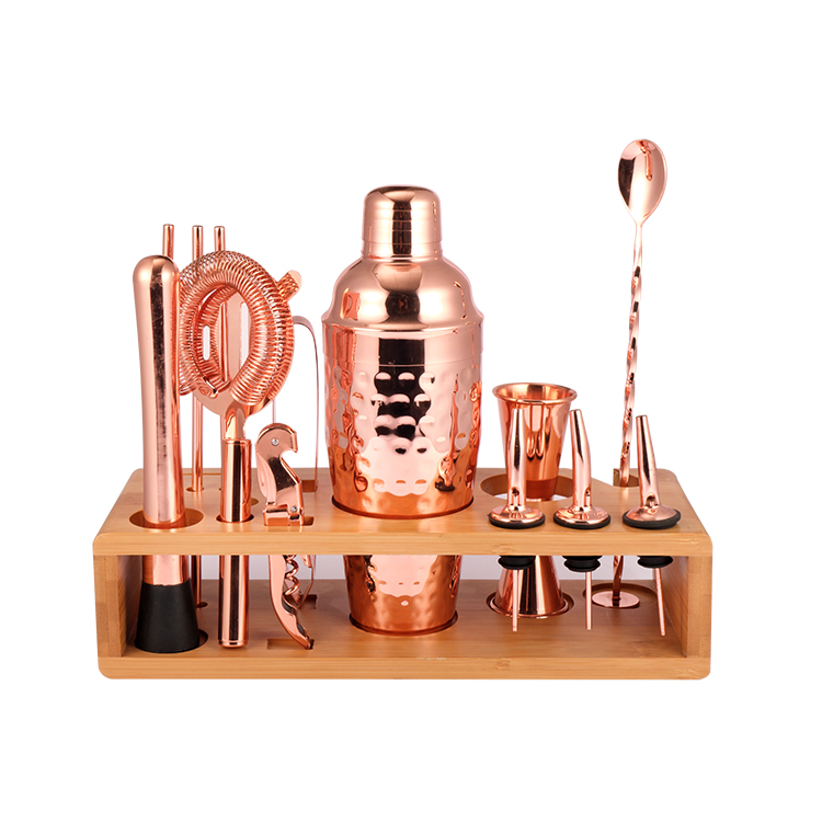 Luxury Bartender Kit Rose Golden Cocktail Shaker Set Rose Gold Shaker With Muddler Pourers Strainer & Bar Mixing Spoon