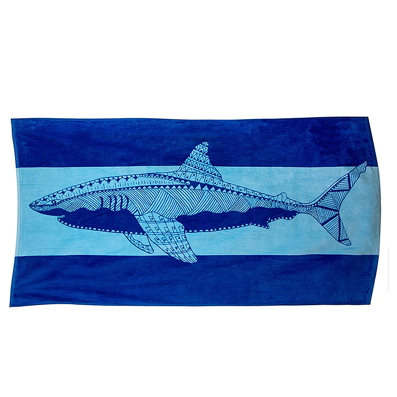 new Blue Shark Beach Towel, Navy Beach Towel with Light Blue Stripe, Made from 100% cotton