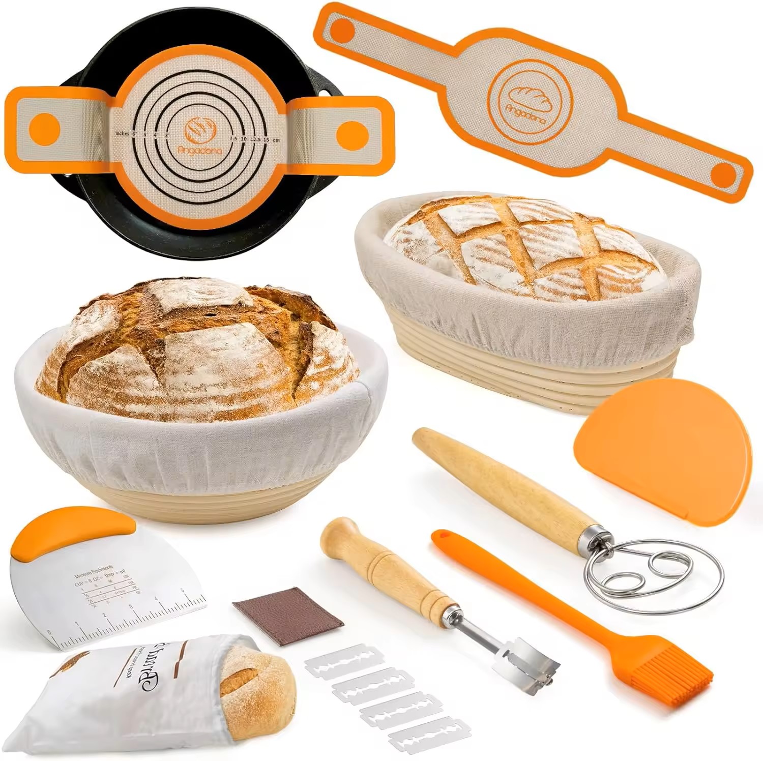Eco-Friendly Rattan Bread Sourdough Proofing Basket Set Dishwasher Safe Flexible Flexible Pastry Cutters & Dough Whisk Baking