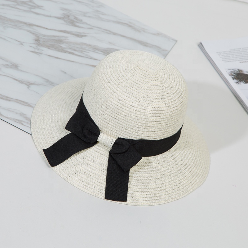 Outdoor female summer sunscreen sun hat big eaves beach travel bow straw hat wholesale