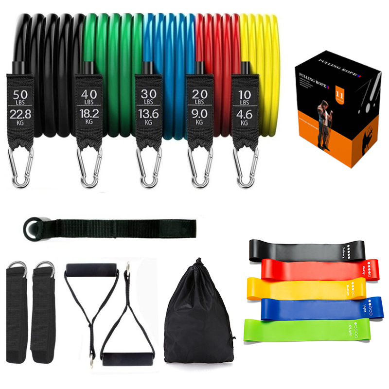 Fitness Yoga Home Gym Equipment Workout Stackable Up to 150lb 11pcs Exercise Resistance Tubes Bands Set with Door Anchor Handles