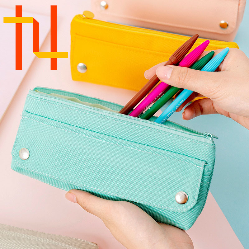 Creative Student Pencil Case New High Elastic Oxford Cloth Solid Color Pencil Case Simple Inverted Ladder Pencil Case