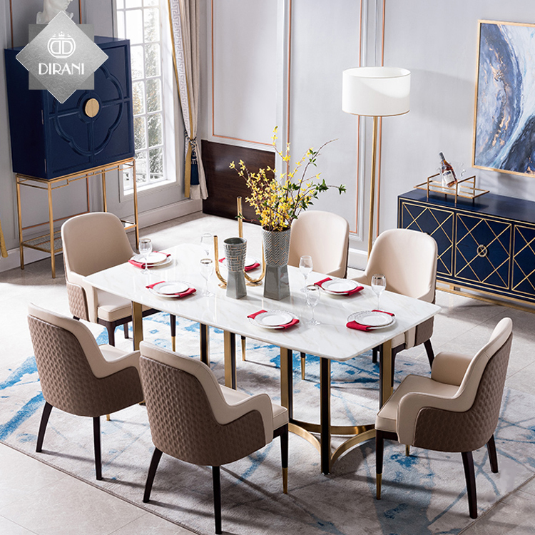 Итальянский diningroomsets мраморный шифер топ из нержавеющей стали обеденный стол и стулья в наборе высокое качество роскошный современный обеденный стол