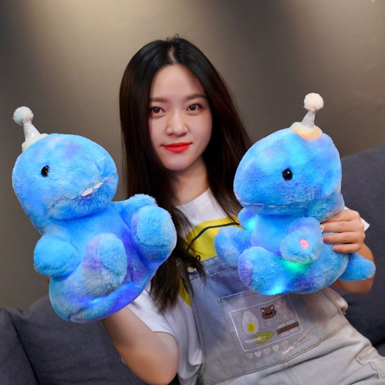 Birthday Gifts Floppy Night Lights Glow Pillow Light up Tie-dye Stuffed Animal Dinosaur LED Plush Toy for Kids Toddler Girls
