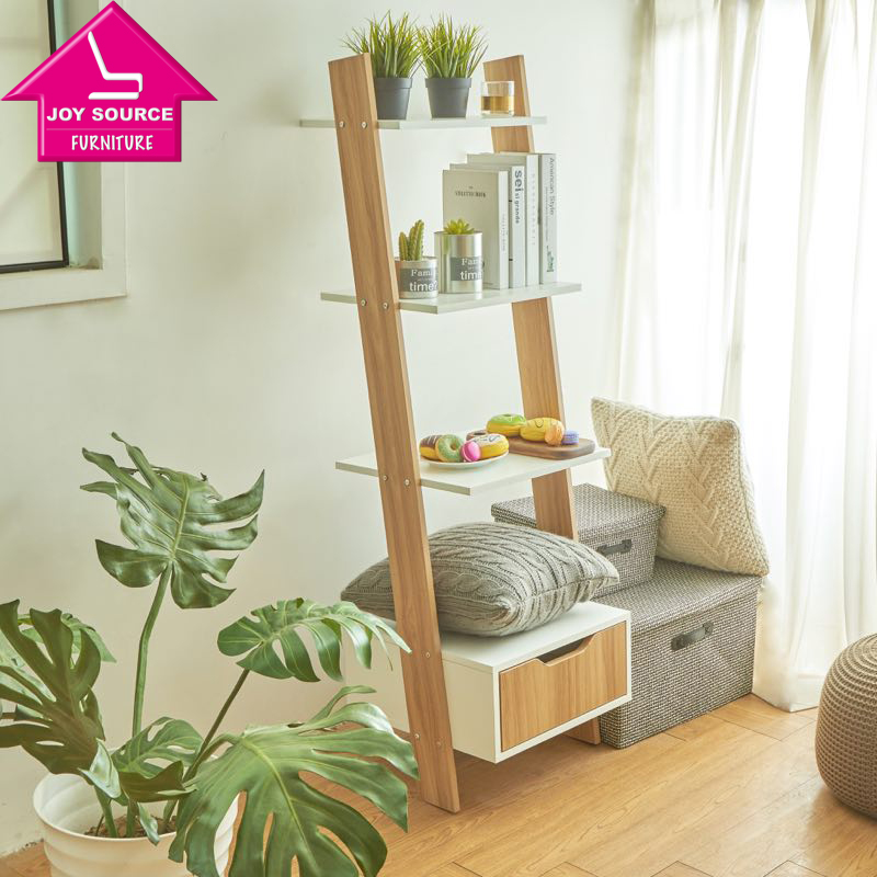 Ladder Shelf with Drawer Storage Leaning Book Case Home Decor