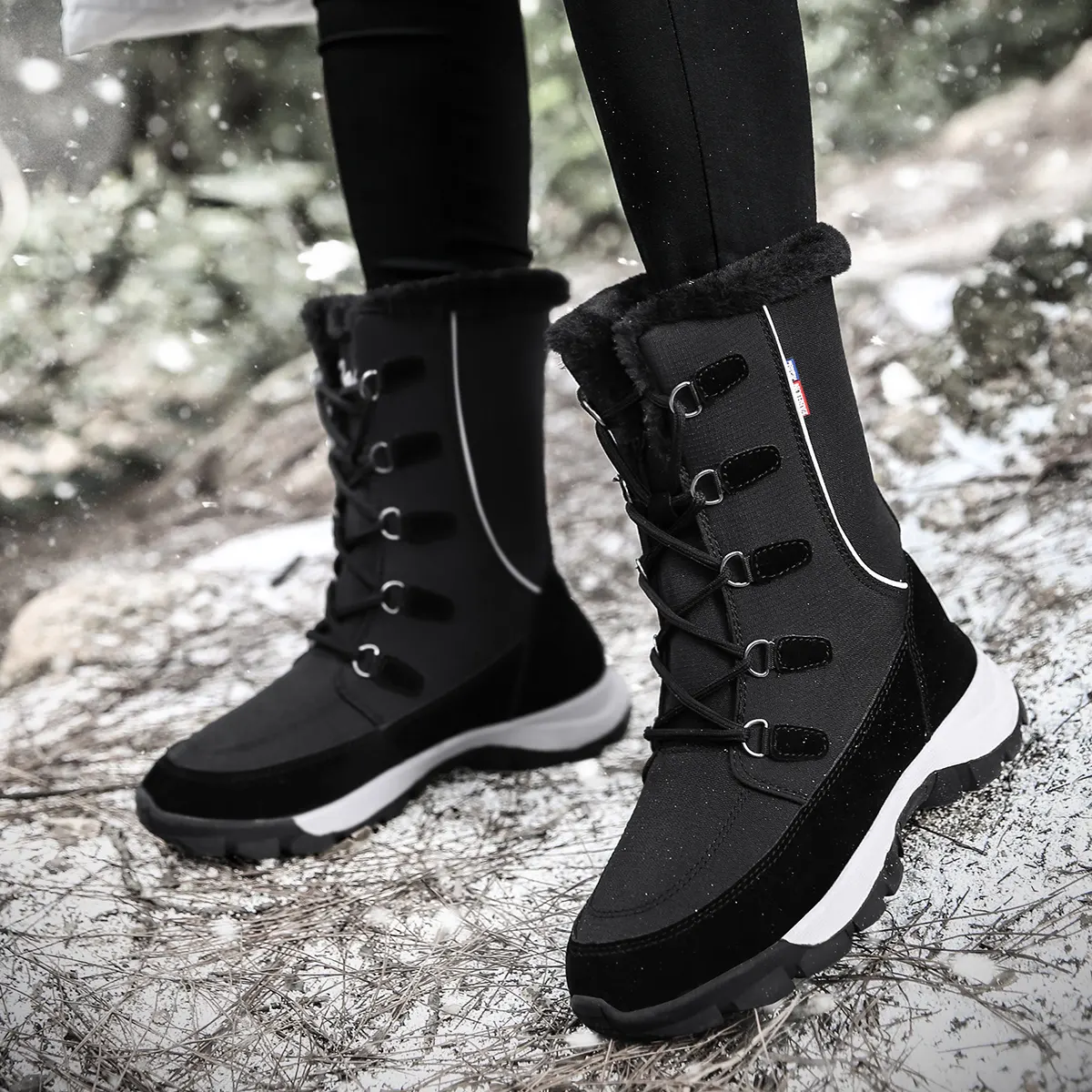 Leather Women Boots Winter Fur Super Warm Snow Boots Winter Work Casual Shoes Sneakers High Top Rubber Ankle Boots for women