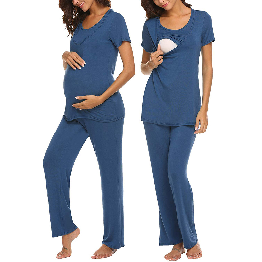 2021 New Arrivals Custom Drop Shipping Cotton Breastfeeding Maternity Two Piece Set For Photography Women Maternity Clothes