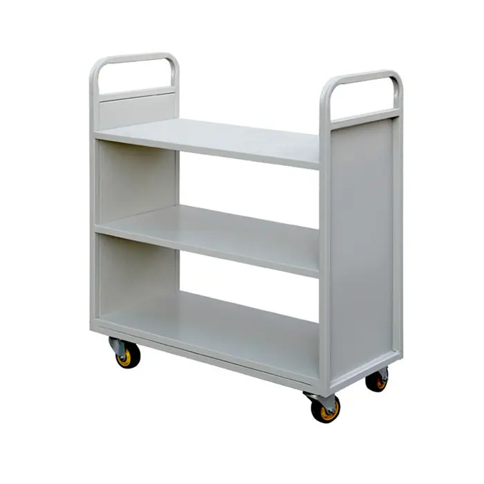 High Quality School equipment V style white 2 layers library book trolley