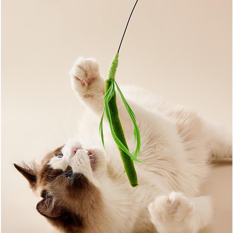 Cat Interactive Movement Toys Setaria Extra Long Teasing Cat Pole Feather Rod Toy Feather Teasing Cat Flexible Toy