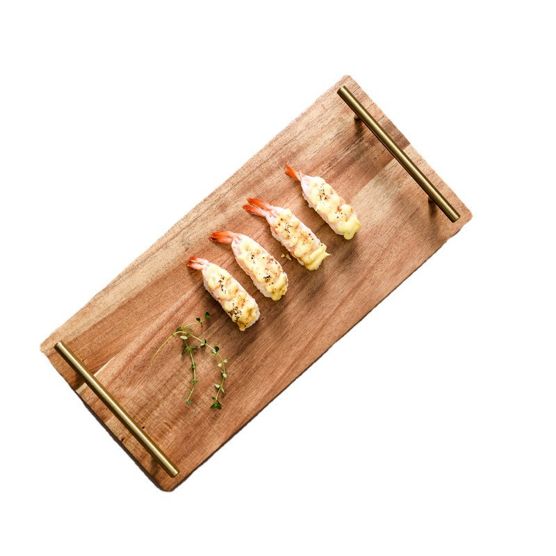Custom Single1 Wooden Serving Tray With Metal Handles Stylish Farmhouse Decor Serving Platters unfinished color