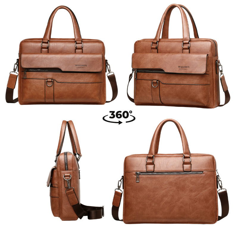 Customized Logo Casual Business Office Travel Handbag Briefcase Large Capacity Multi Compartment PU Leather Shoulder Men's Bag