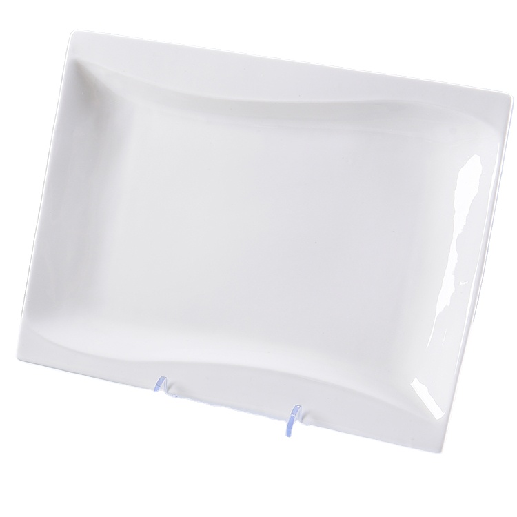 CANHUI Wholesale Restaurant Hotel White Ceramic Stoneware Square Rectangle Porcelain Dishes Dinner Plate