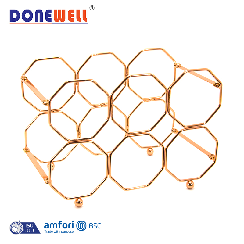 Manufacturer supplier countertop foldable wine bottles holder 5 bottles copper metal wine racks