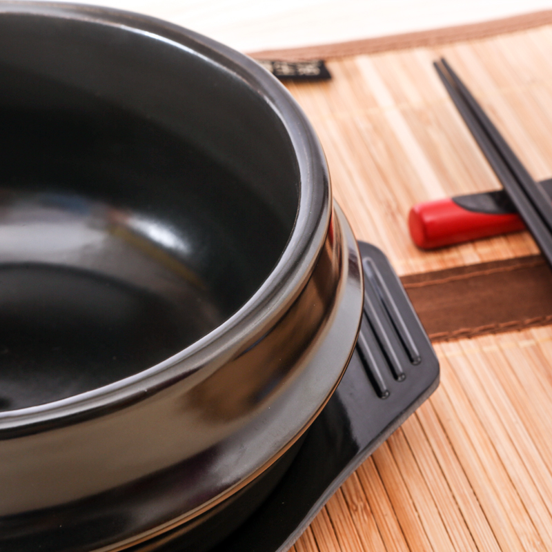 Amazon хит продаж корейские черные керамические горшки для супа dolsot bibimbap ramen каменная чаша с лотком