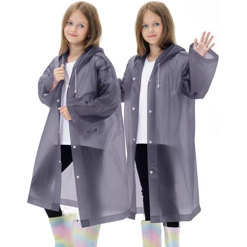 Kids Rain Poncho Reusable EVA Children Raincoat for 6-13 Girls Boys Waterproof Rain Jackets Rainwear with Hood