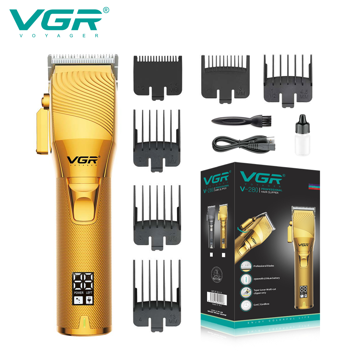 VGR V-280 electric professional rechargeable golden best barber hair clipper for man