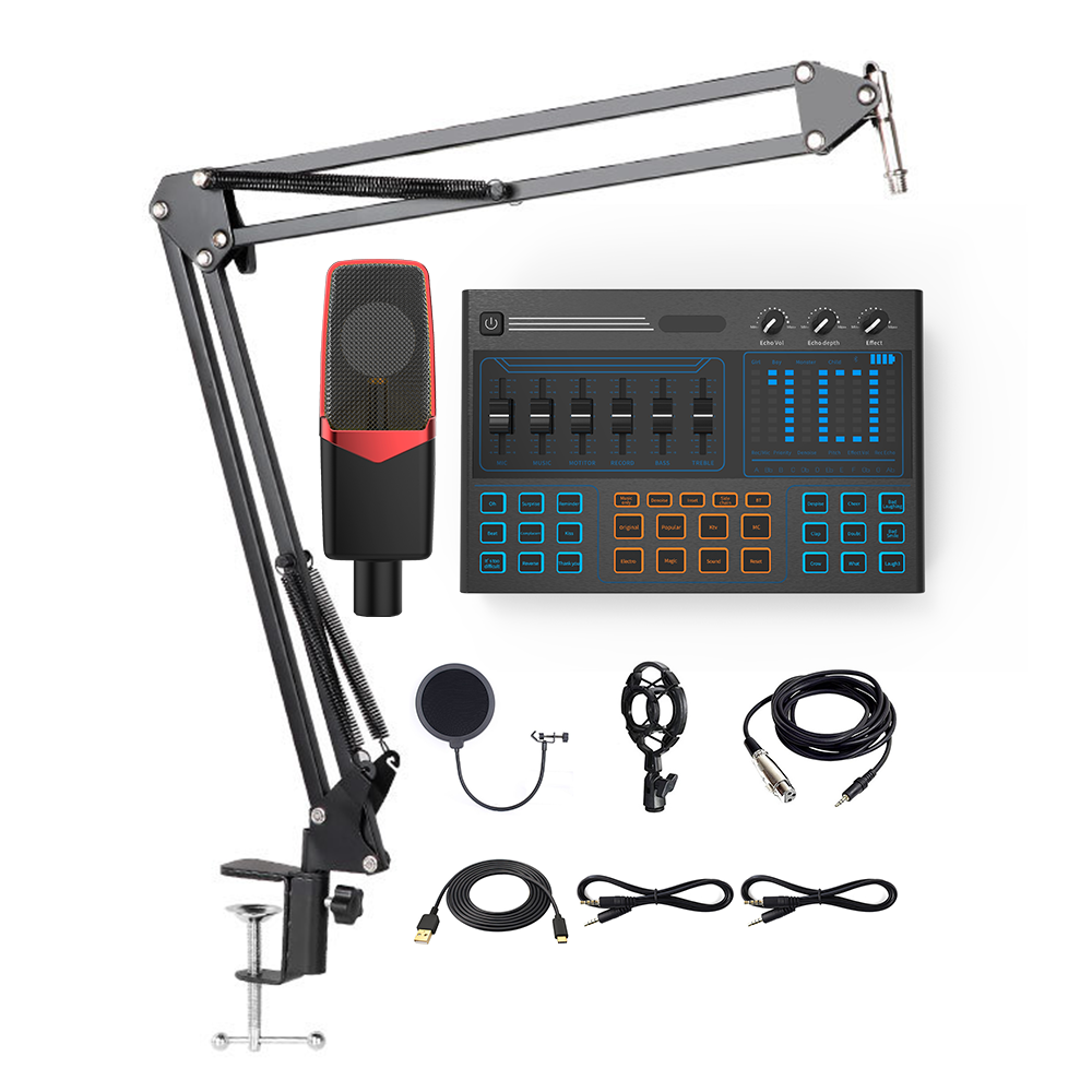 Professional Podcast Streaming Live Broadcast Studio Recording Sound Card Set With XLR Condenser Microphone