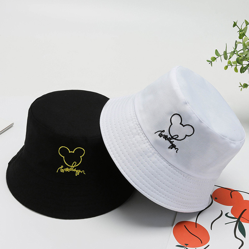 Wholesale custom embroidery logo unisex fashion solid color flat top wide brim cotton travel fisherman outdoor bucket hat caps