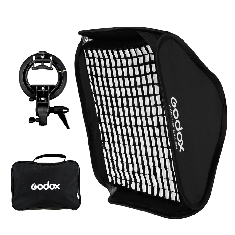 Godox Регулируемый софтбокс для вспышки 50x50 см с S-образным кронштейном + сотовая сетка для вспышки Speedlite студийная съемка