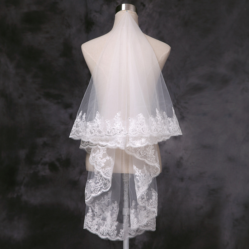 Sequined Lace Veils Long Wedding Embroidery Veils Beaded Appliqued Bridal Veils