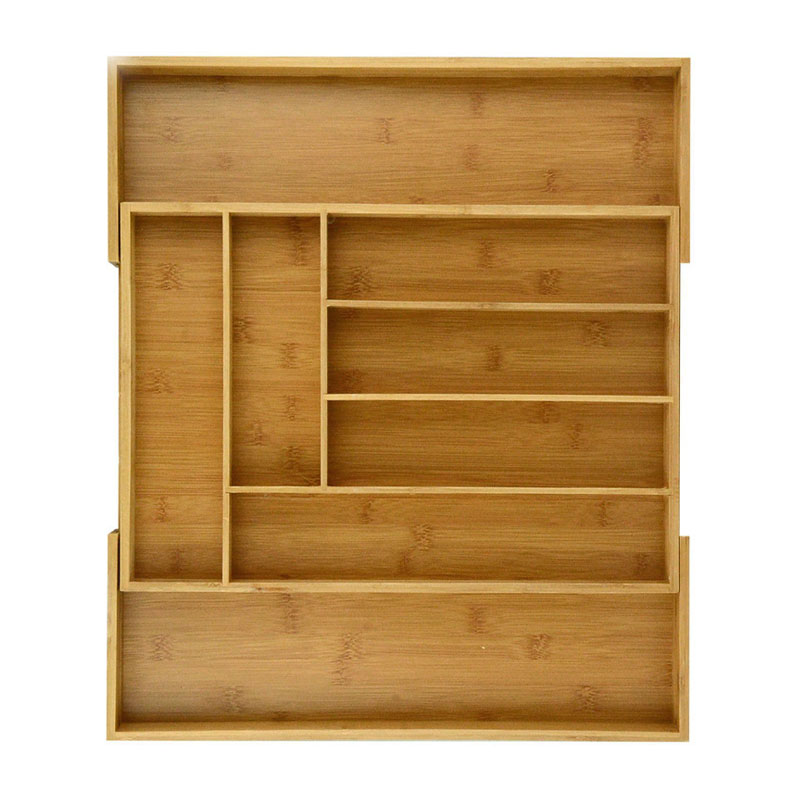 Wood bamboo storage box kitchen drawer utensil organizer expandable cutlery tray adjustable cutlery