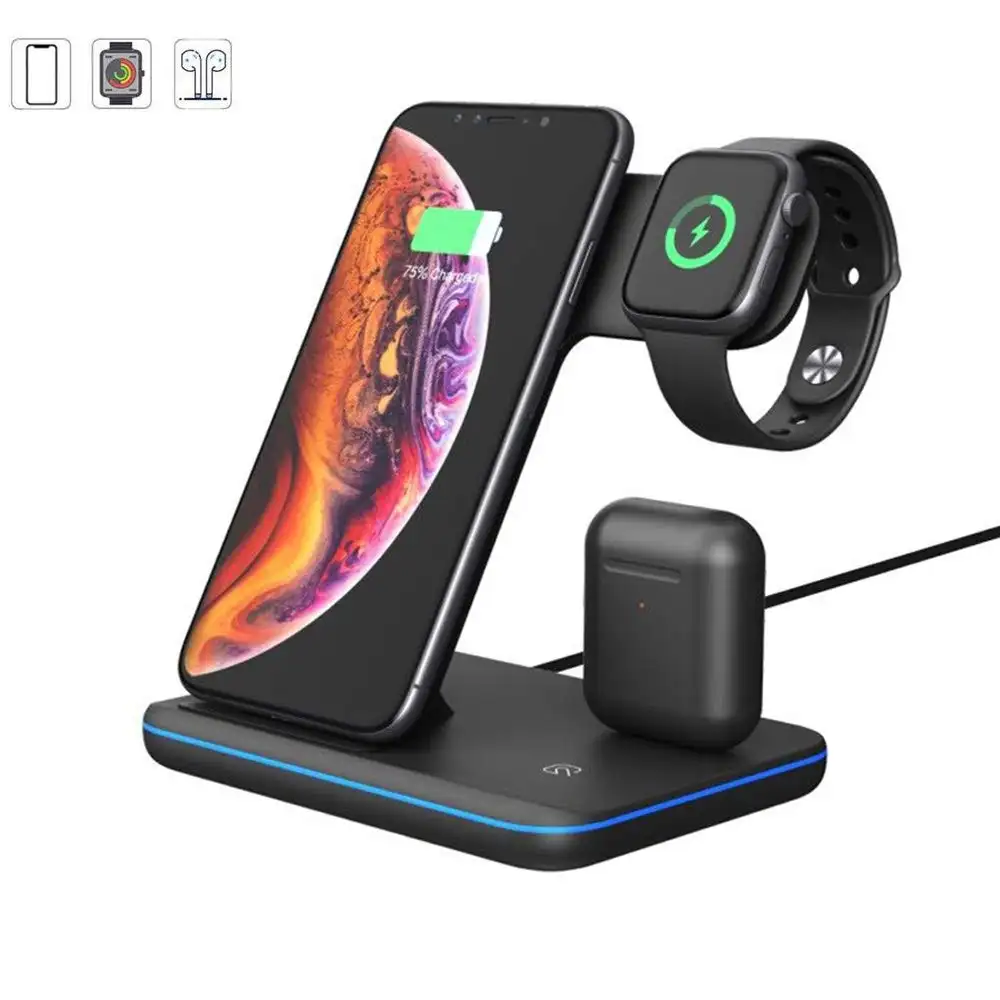 15W Wireless Fast Charging Station 3 in 1 Qi Wireless Charger for iPhone Galaxy Airpods
