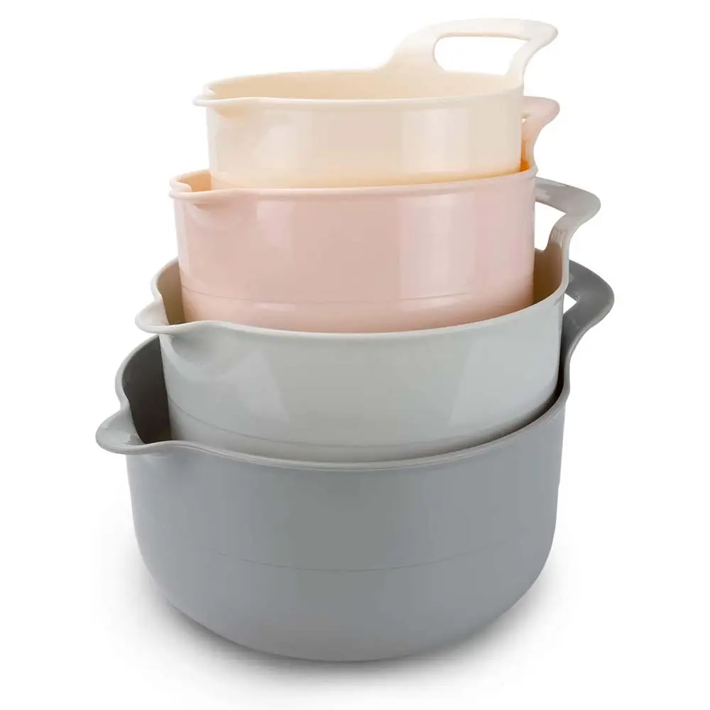 Color Mixing Bowls - 4 Piece Nesting Plastic Mixing Bowl Set with Pour Spouts and Handles