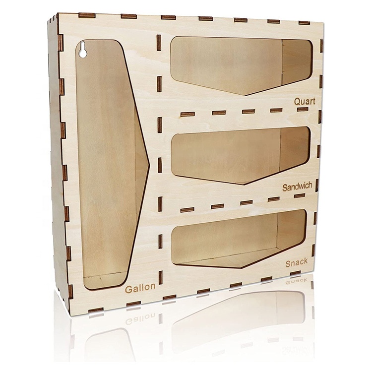 Laser ziplock bag organizer Poly wood storage Holder wood kitchen ziplock organizer for Drawer