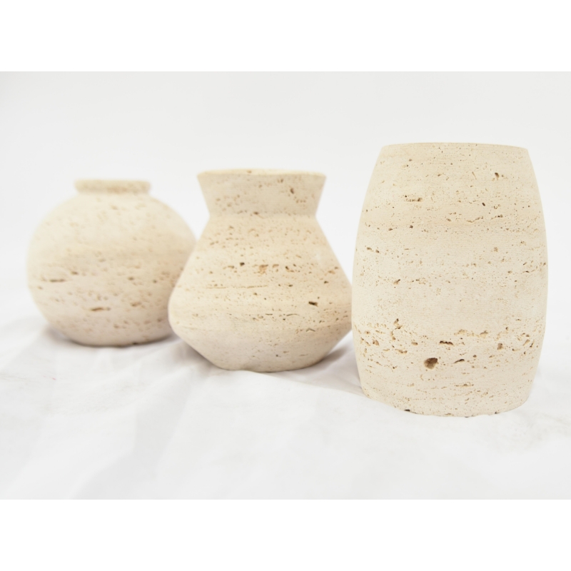 SHIHUI Natural Stone Centerpiece Vases Home Decoration Beige Travertine Marble Decorative Stone Vase For Living Room