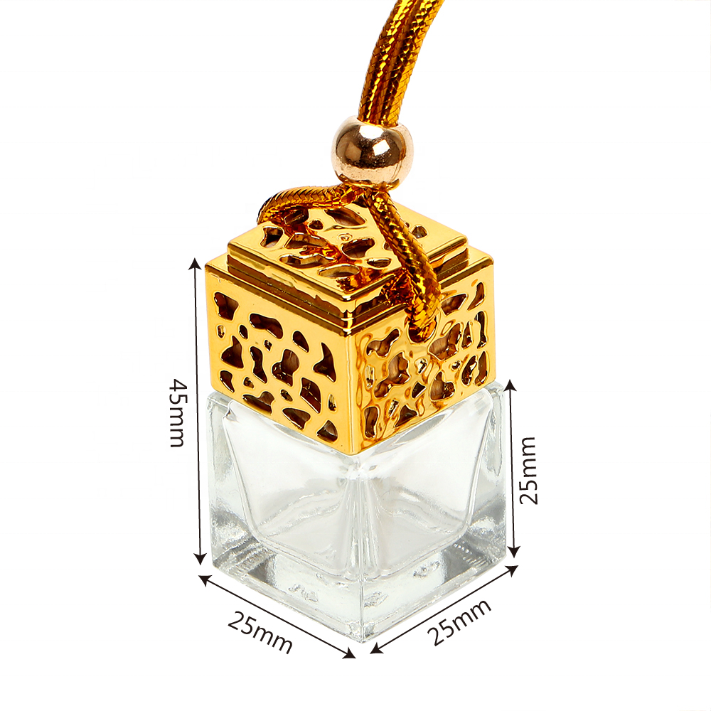 High Quality Diffuser Auto Decoration Wooden Lid Cotton Rope Car Perfume Glass Square Hang Diffuser Bottle
