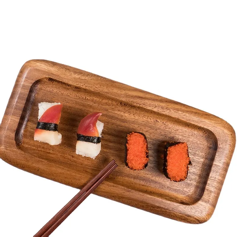 Shape Customized Natural Color Acacia Wooden Tray For Sushi Etc Kind Of Food