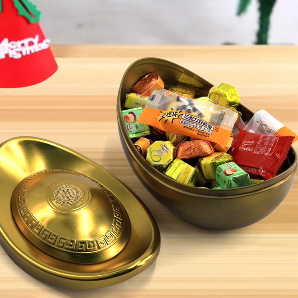 JYB decorative gold ingot shape metal packaging tinplate food grade chocolate candy cookie gift tin case