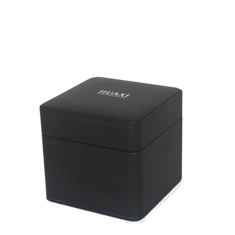 Small black leather wooden box for one watch packing