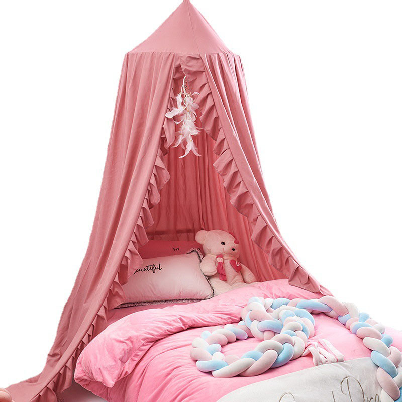 Baby Bed Canopy with Frills Crib Reading Nook Game Tent for Kids Hanging Net Nursery Play Room Decor
