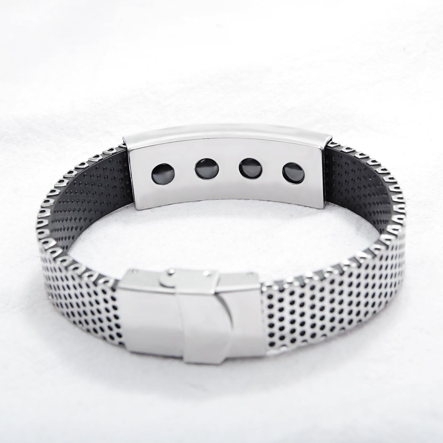 Personalized DIY Men Engraving Curved Brand Smooth Inlaid Magnet On The Back Buckle Stainless Steel Bracelet