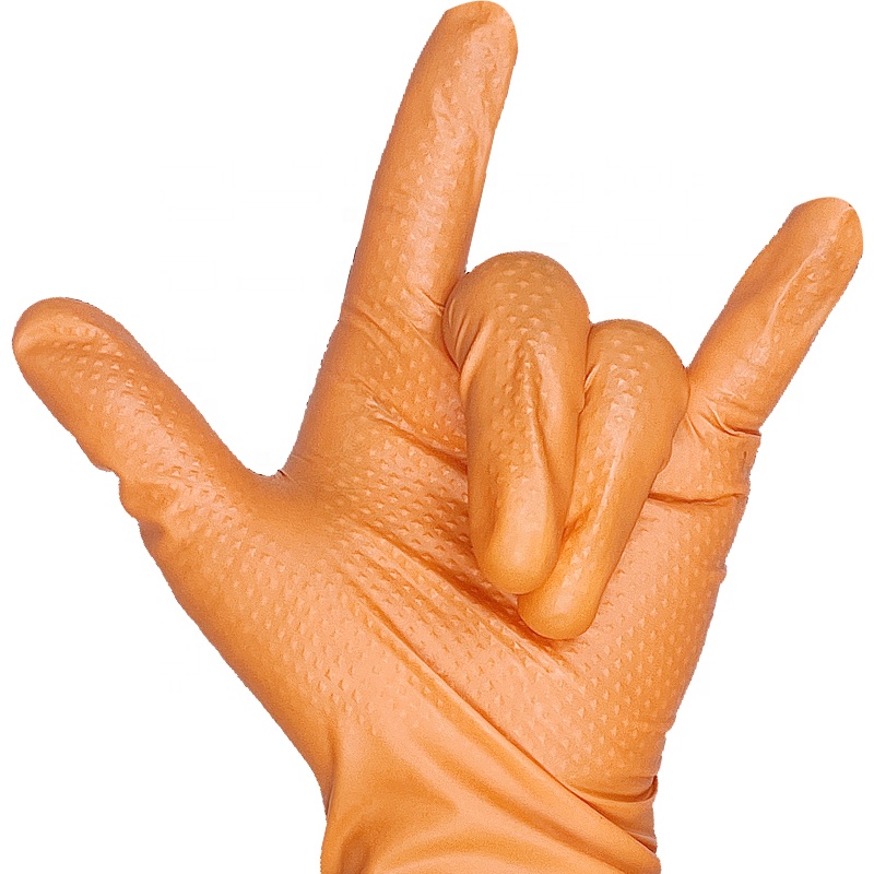 Powder Free nitrile orange diamond texture nitrile for industry use