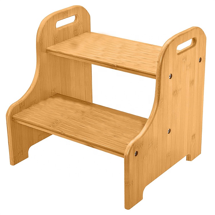 Bathroom Kitchen Bedroom Baby Children Wooden 2 Step Toddler Stool With 2 Handles for Toilet Potty Training