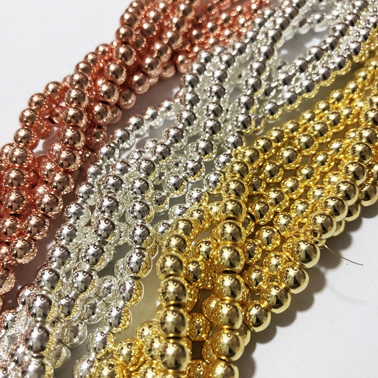 4mm Silver Round Hematite Beads